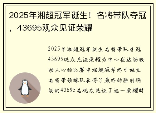 2025年湘超冠军诞生！名将带队夺冠，43695观众见证荣耀